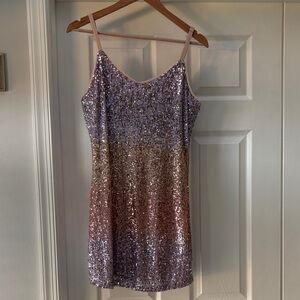 Skies Are Blue Sequin Mini Dress - Pink and Gold